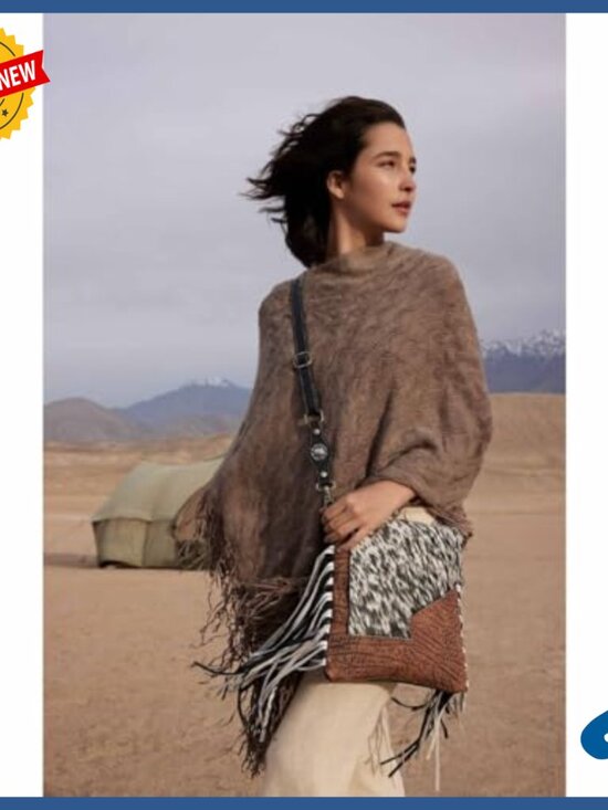 Western Leather Crossbody Bag with Tassel, Upcycled Canvas Satchel - Picture 2 of 7